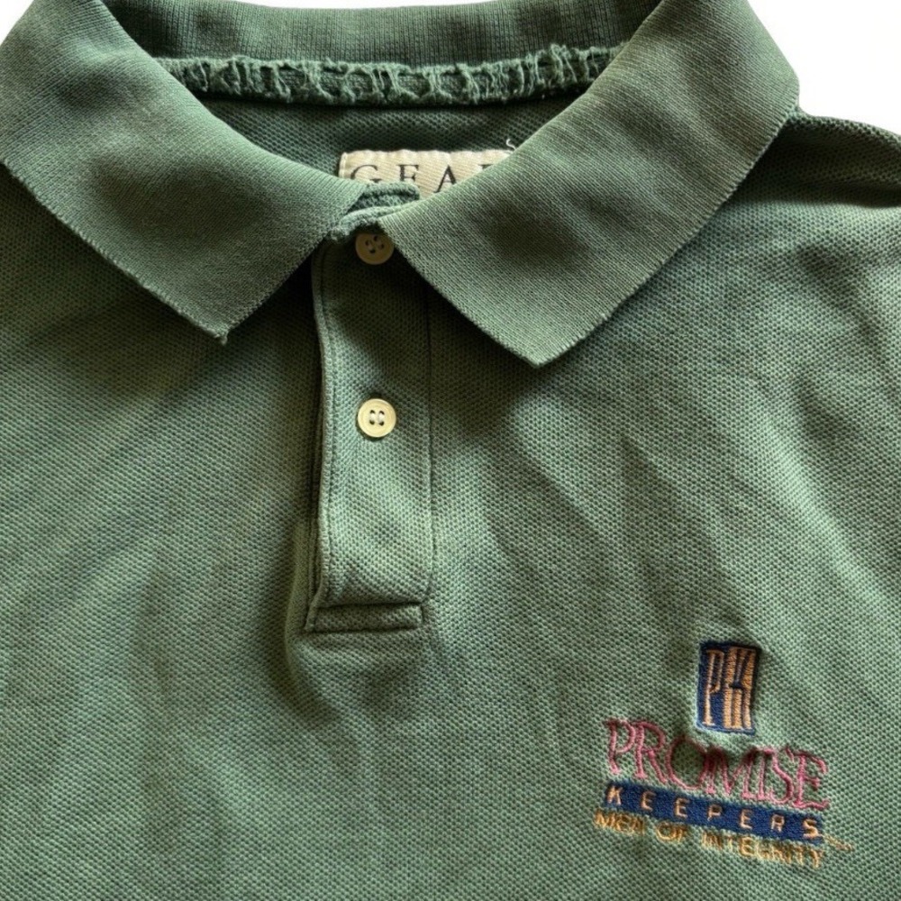 Vintage Promise Keepers Polo Shirt Mens Large Green 90s Cotton Christian Faith
